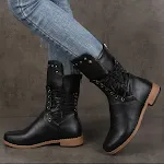 Botas Martin médias com rebites planos de tamanho grande, calçado versátil e resistente para um estilo moderno e confortável no dia a dia. — foto 1
