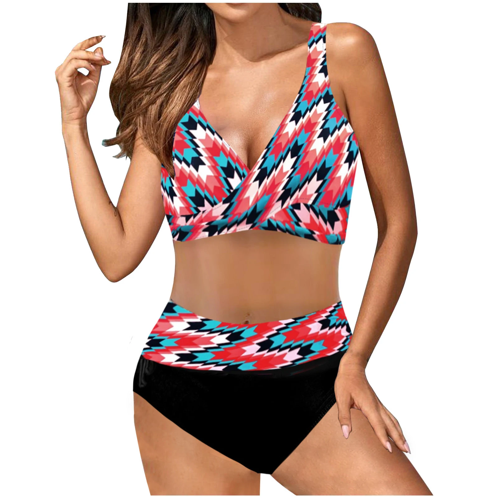 Europees en Amerikaans veelkleurig bikinibadpak met hoge taille en veters — foto 3