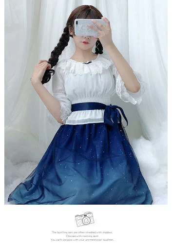 Title 7, Japanese Style Soft Girl Skirt Lolita Starry Sk...