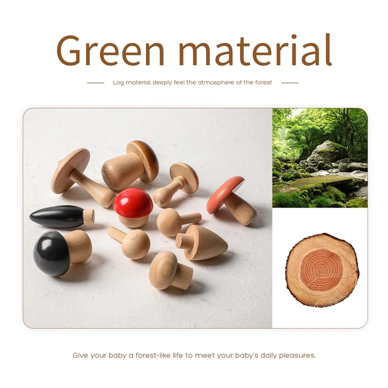 Brinquedo educativo para bebês, quebra-cabeça empilhável de madeira de faia em forma de cogumelo, blocos de montar para desenvolvimento. — foto 2