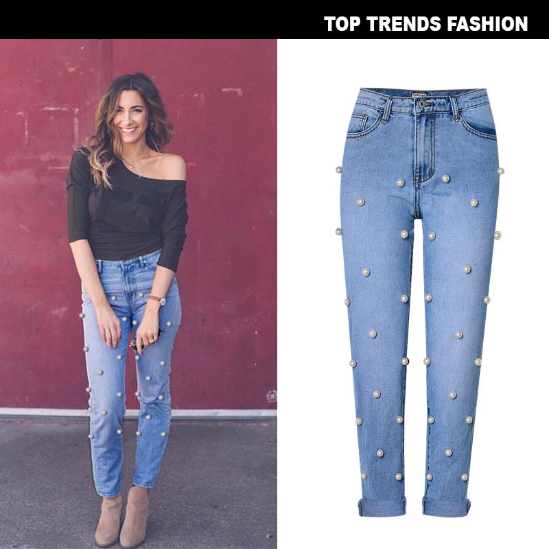 Title 3, Calças jeans folgadas femininas cintura alta es...