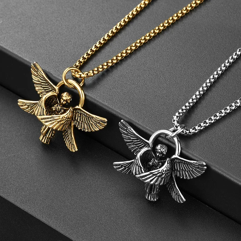 Colar vintage com pingente de asas de anjo para homens, um acessório elegante e significativo que representa proteção e estilo único. — foto 6