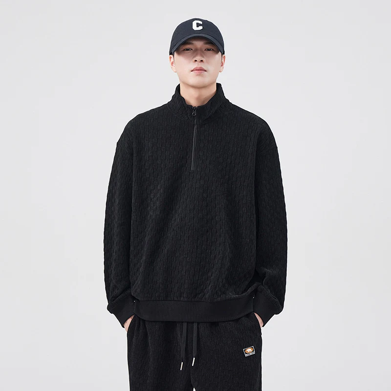Moletom masculino plus size cor sólida, solto e confortável, para outono e inverno. Perfeito para uso casual e relaxado. — foto 6