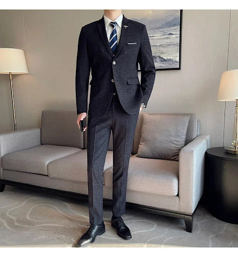 Title 10, Terno Masculino Três Peças com Design Xadrez em...