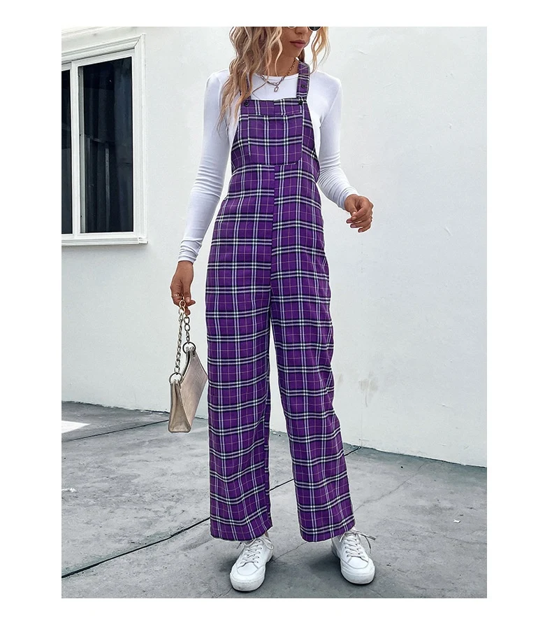 Title 3, Plaid Spaghetti Straps Casual Jumpsuit Womens ...
