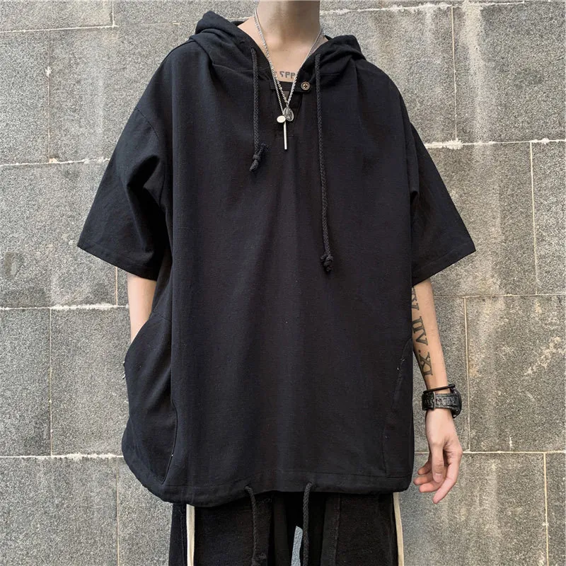 Title 7, Mens Ruffian Handsome Trend Hooded Half-sleeve...