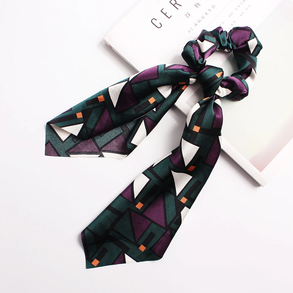 Geometric Hair Band Fashion Satin Big Bow Elastic Horse Tail Ribbon Fabric Large Hair Tie for stylish updos and ponytail — photo 1