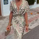 Skinny Print Twisted Mid Waist Mini Skirt Sexy V-neck Dress — photo 11