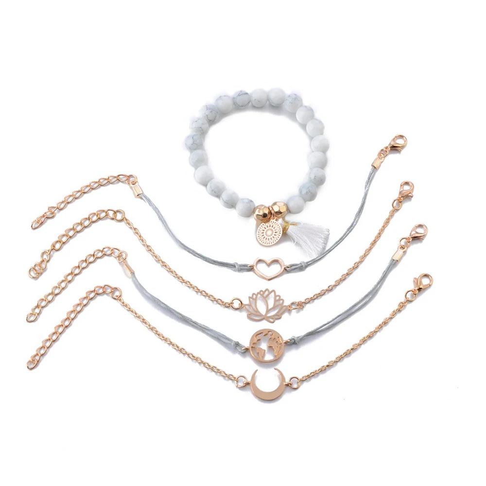 Pulseira Tendência Moda Lua Terra Lótus Pêssego Coração. Acessório charmoso, perfeito para realçar seu estilo e expressar sua individualidade. — foto 4
