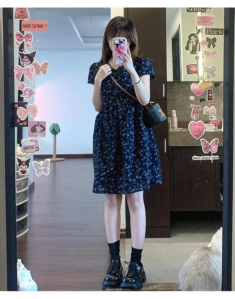 Title 3, French Style Puff Sleeve Floral Dress Women