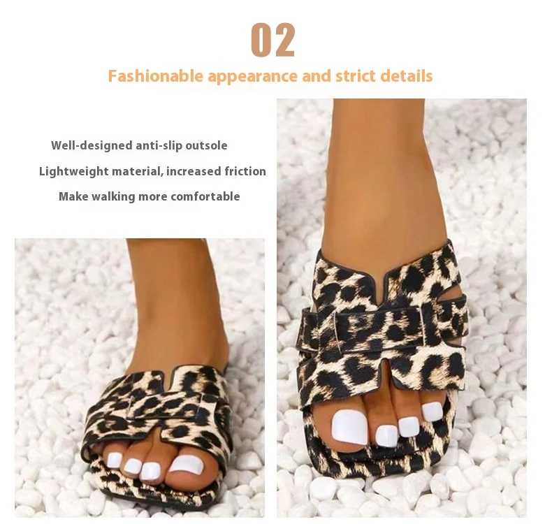 Title 5, Summer New Plus Size Leopard Print Square Toe W...