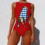 Women's One-Piece Vintage Abstract Print Swimsuit Sleeveless Round Neck Bikini Swimwear Summer Push Up, stylish beach fa — photo 1