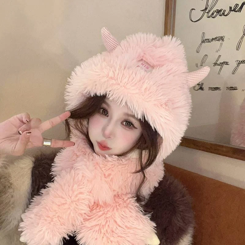 Title 5, Cartoon Integrated Hat and Scarf, Versatile Plu...