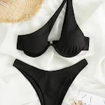 Biquíni europeu e americano de cor única, com bojo e calcinha separados, perfeito para um visual elegante e confortável na praia ou piscina. — foto 4