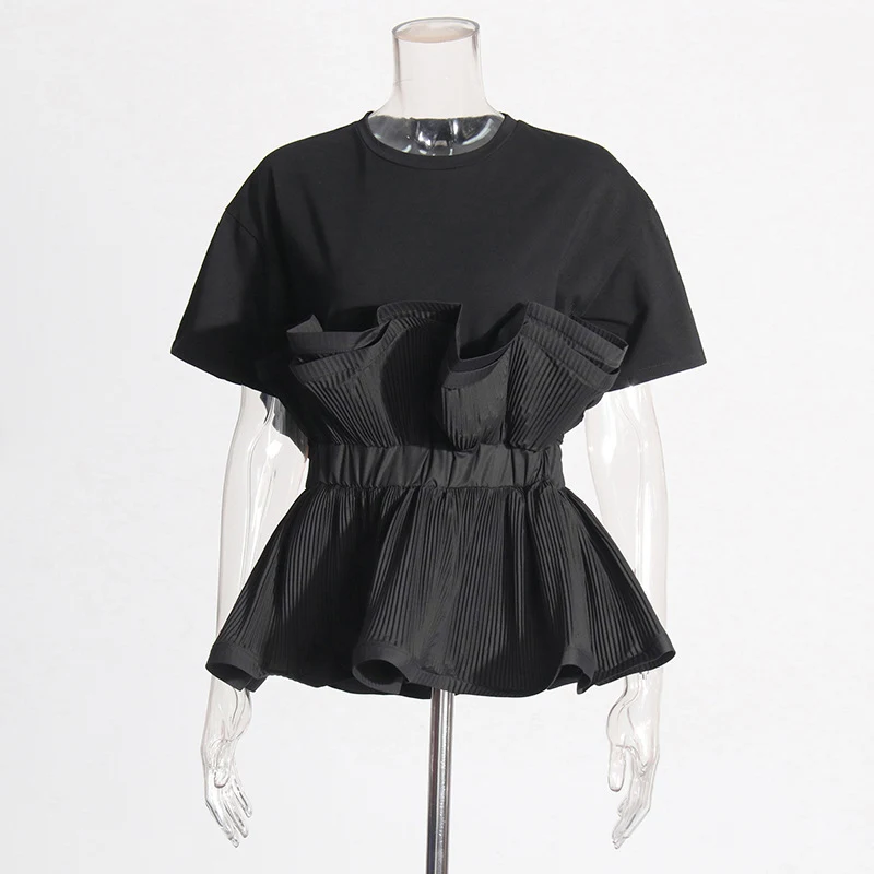 Elegant Style Autumn New Round Neck Splicing Pullover with Ruffled Slim Fit. A slimming top designed for a fashionable a — photo 3