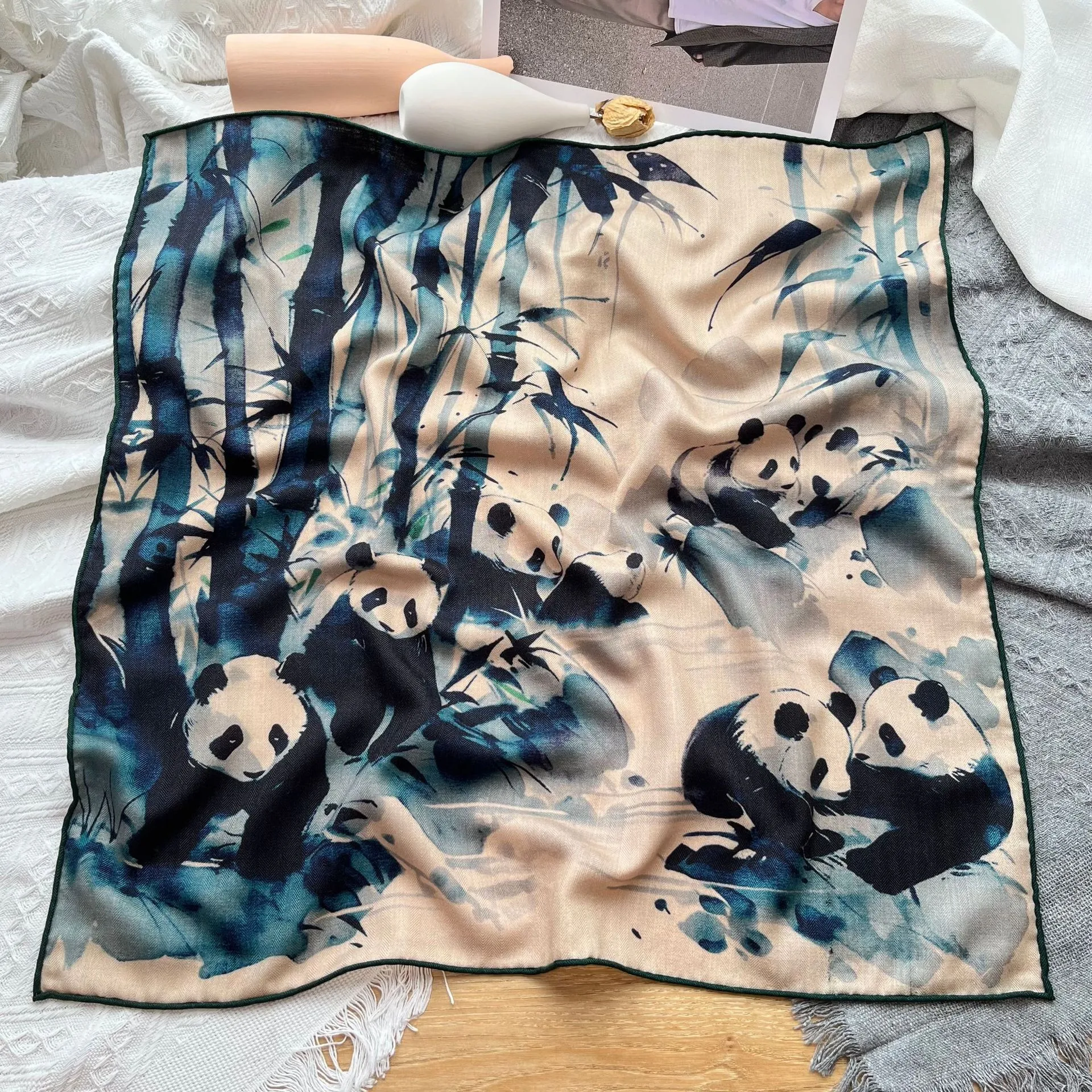 Title 2, Inkt schilderij Panda afdrukken wollen sjaal