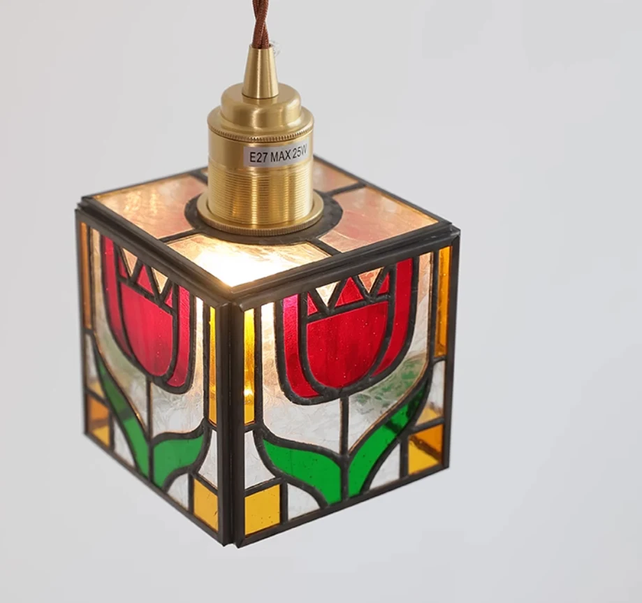 Title 5, Retro Stained Glass Chandelier Bedside Lamp for...