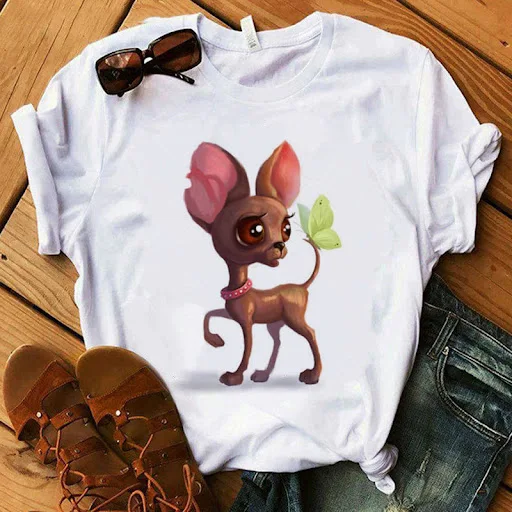 Title 9, Letter Dog Print Womens Shirt Short-sleeved T-...