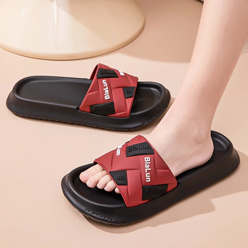 Color-block Letter Slippers For Women Men Fashion Summer New House Shoes Couple Thick-soled Non-slip Home Slippers. — photo 3