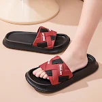 Color-block Letter Slippers For Women Men Fashion Summer New House Shoes Couple Thick-soled Non-slip Home Slippers. — photo 3