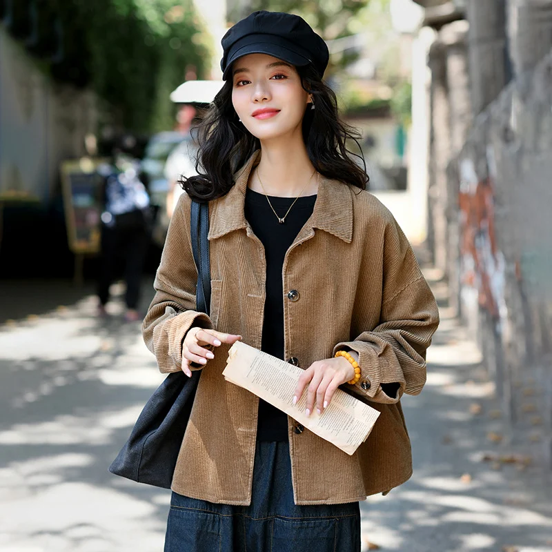 Title 5, Womens Loose Retro Nostalgic Corduroy Coat, pe...