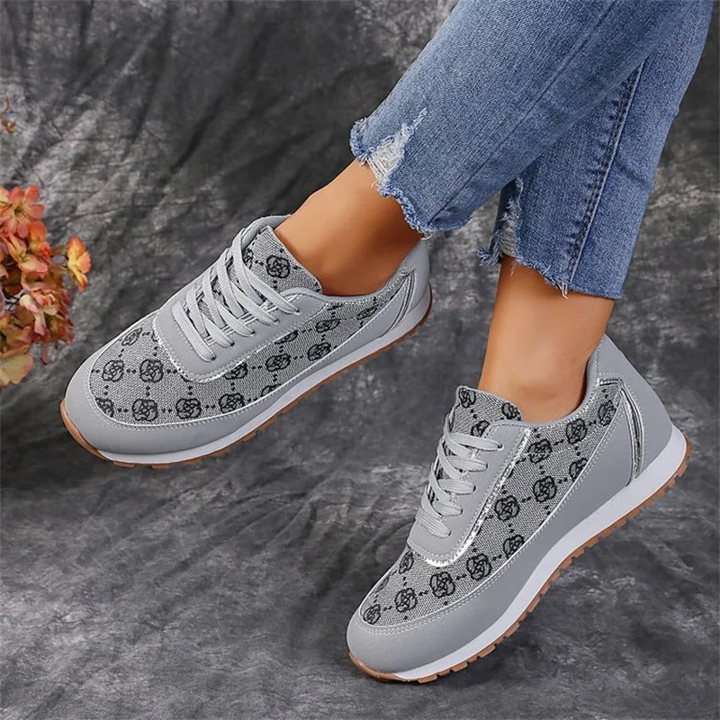 Tênis Feminino Estampado Floral com Cadarço, Leve e Respirável, Confortável para Caminhada, Corrida e Esportes, Sapatos Flats — foto 6
