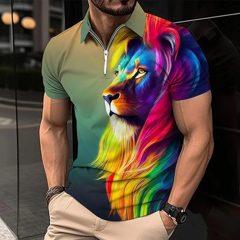 Title 2, Polo Golfshirt met Leeuwenpatroon, bedrukt, met...