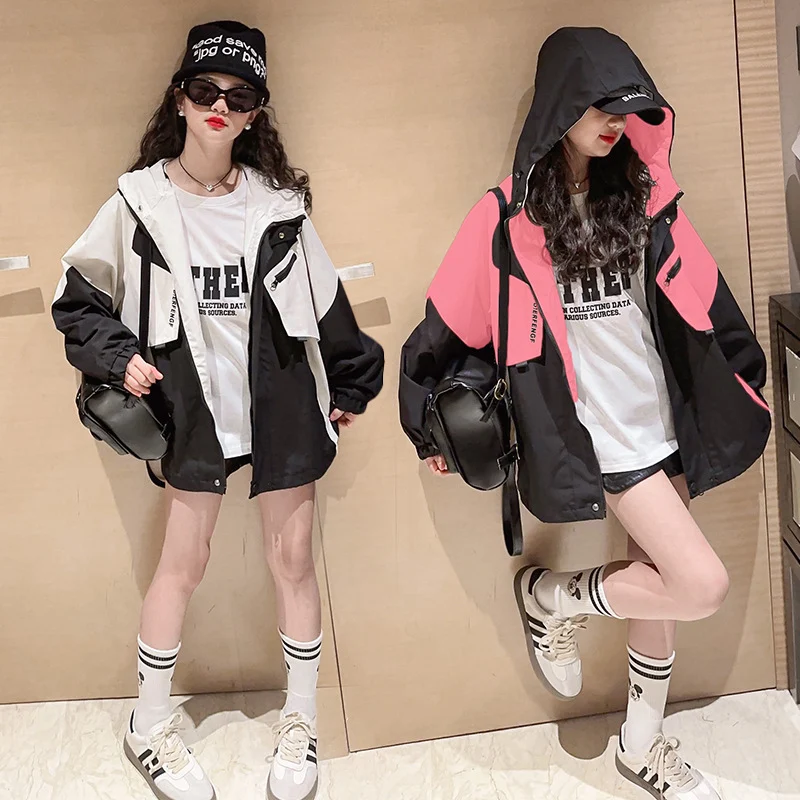 Casaco Colorblock Feminino Estilo Ocidental Versátil Roupa para Meninas Jaqueta para Todas as Ocasiões Moda Infantil Confortável e Elegante — foto 1