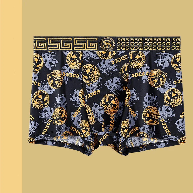 Intimo uomo estivo sottile, in seta di ghiaccio traspirante, stampa retrò antibatterica, shorts per un comfort fresco e duraturo. — foto 11