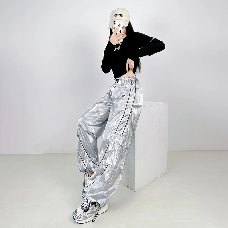 Silver Shiny Surface Pocket Overalls, blending style and practicality. Perfect for work or casual wear, offering comfort — photo 5