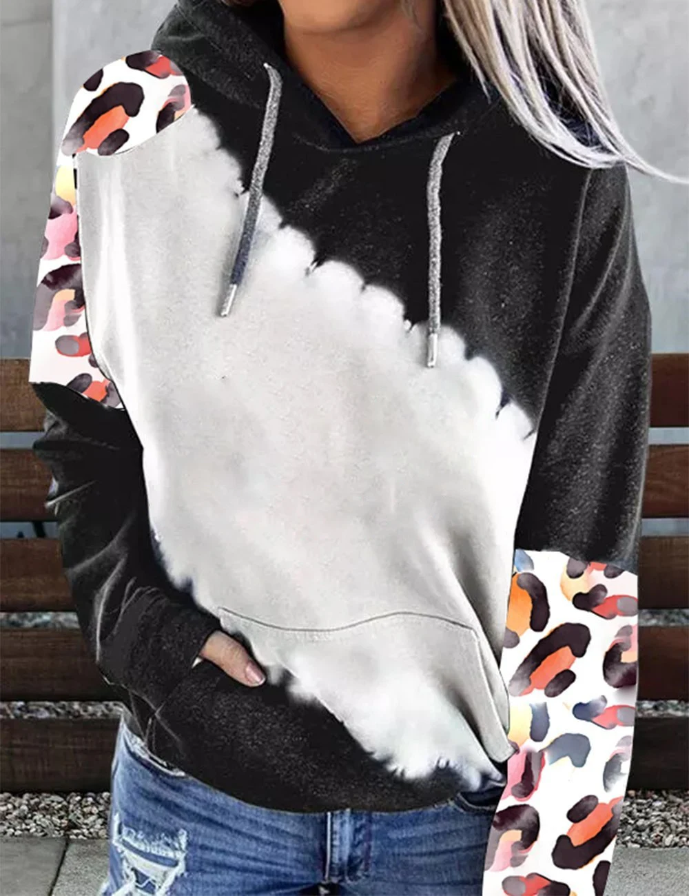 Title 5, Moda feminina casual impressão esportiva com capuz