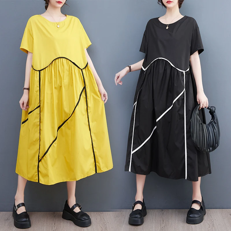 Loose casual dress with contrast color, slimming pleating. Perfect for a comfortable yet stylish look. Shop now for this — photo 5