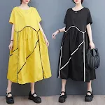 Loose casual dress with contrast color, slimming pleating. Perfect for a comfortable yet stylish look. Shop now for this — photo 5