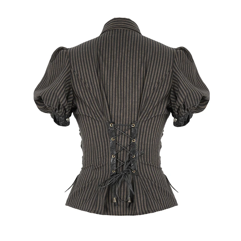 Title 4, Slim Fitting Bubble Sleeve Striped Single Breas...