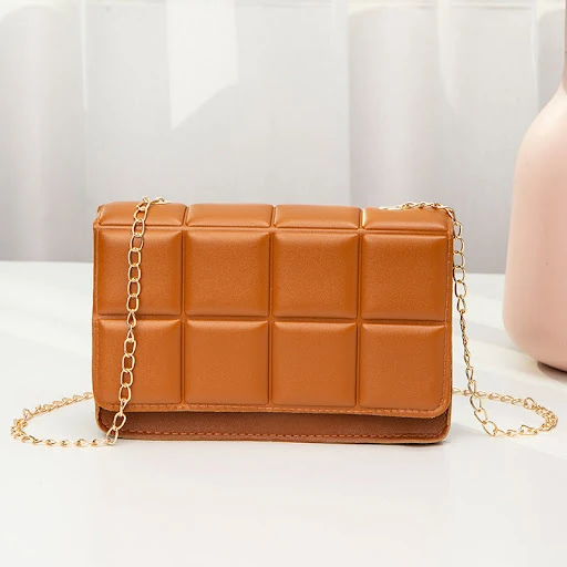 Title 6, Plaid Embossed Small Square Bag Solid Color Tas...