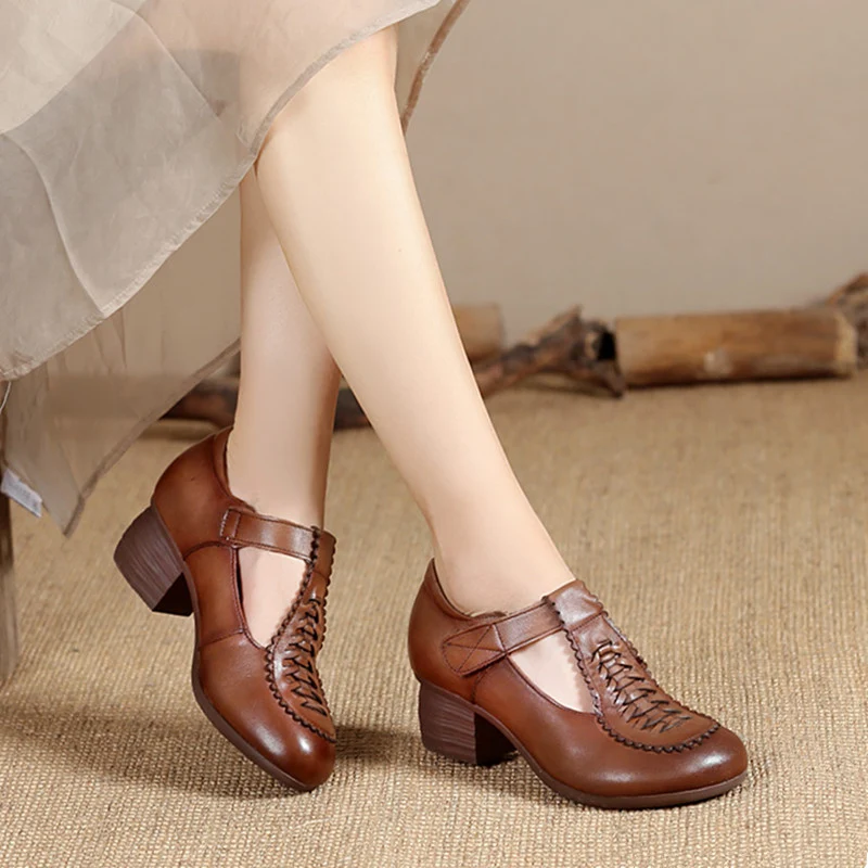 Mid-chunky heel leather shoes for comfort and style for middle-aged and elderly women, soft bottoms for casual everyday — photo 6