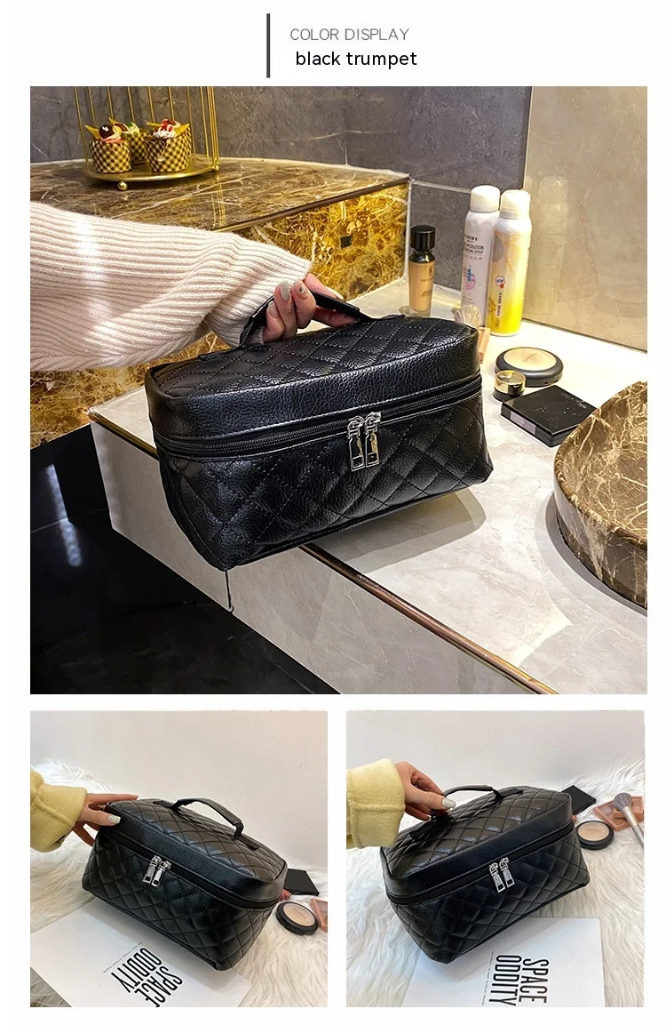 Bolsa Cosmética PU Portátil Grande Capacidade com Design em Losango Organize seus cosméticos com estilo Ideal para viagens e uso diário — foto 16