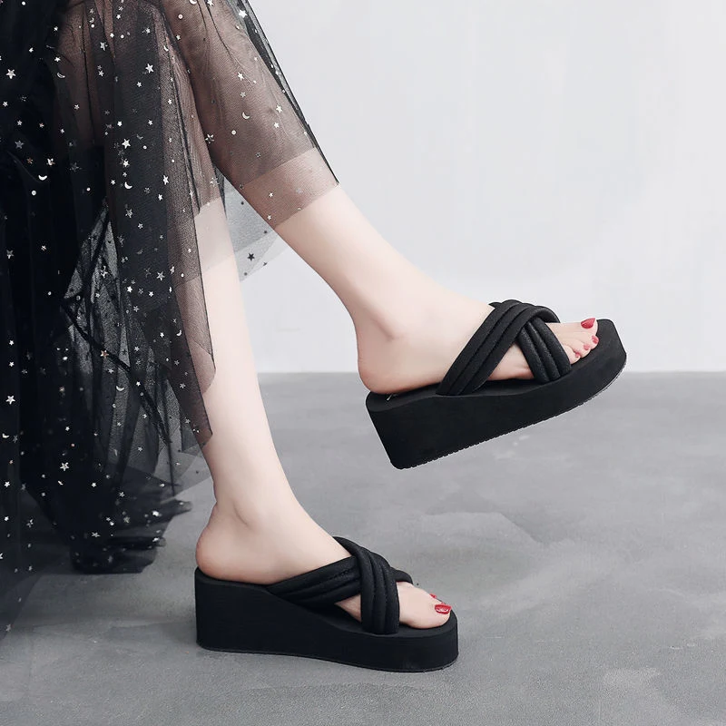 Title 21, Womens Fashion Cross Thick Wedge-heel Slippers...
