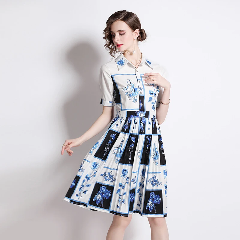 French Retro Printed Shirt Dress for Women Vintage Style Elegant Comfortable and Chic Perfect for Everyday Wear Sophisti — photo 4