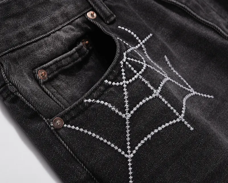 Street Hip Hop Style Distressed Embroidery Mesh Pattern Washed Jeans, the perfect urban streetwear look for comfort and — photo 17