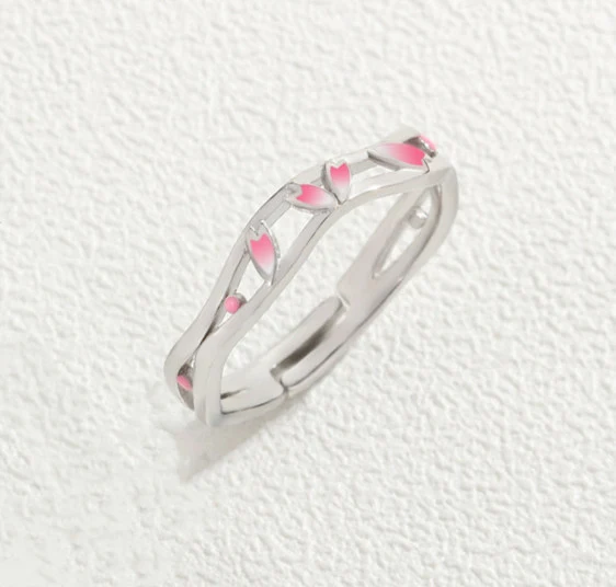 Anel de casal de prata esterlina Flor de Pêssego, amor eterno. Joia romântica para ele e ela, design elegante e atemporal. — foto 3
