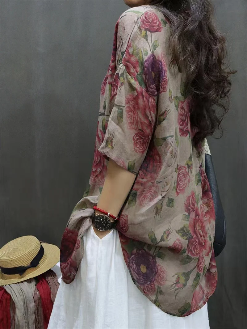Title 10, Vintage Floral Print Mid-length Sleeves V-neck ...