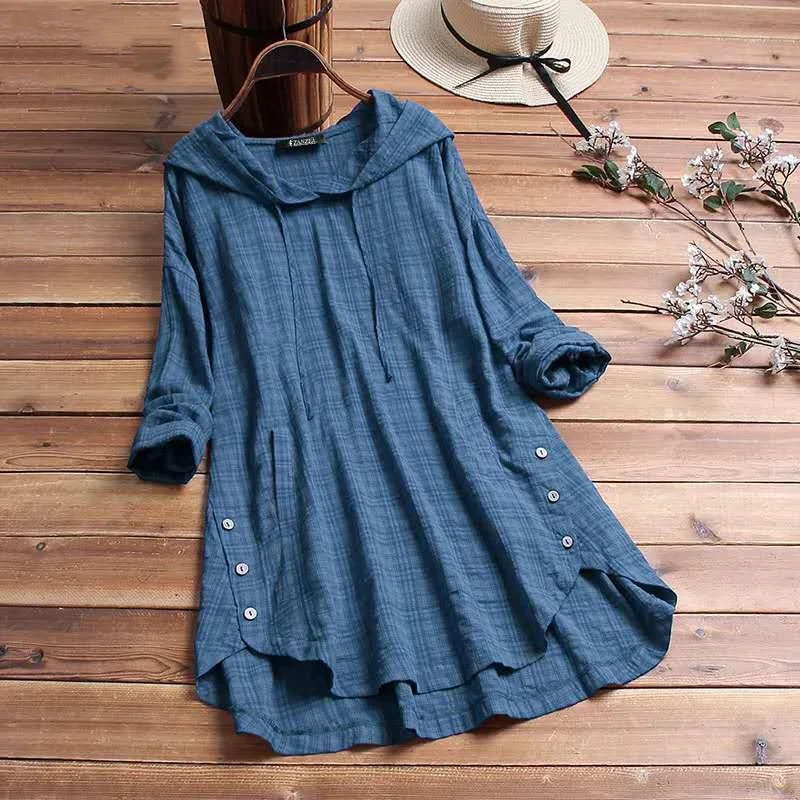 Camicia da donna in cotone di lino di media lunghezza con copertura nera da donna — foto 6