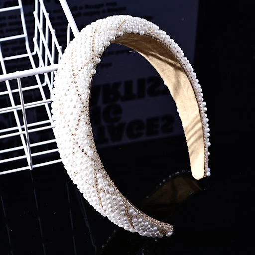 Title 7, Pearl High Skull Top Headband Diamond Rhinestone