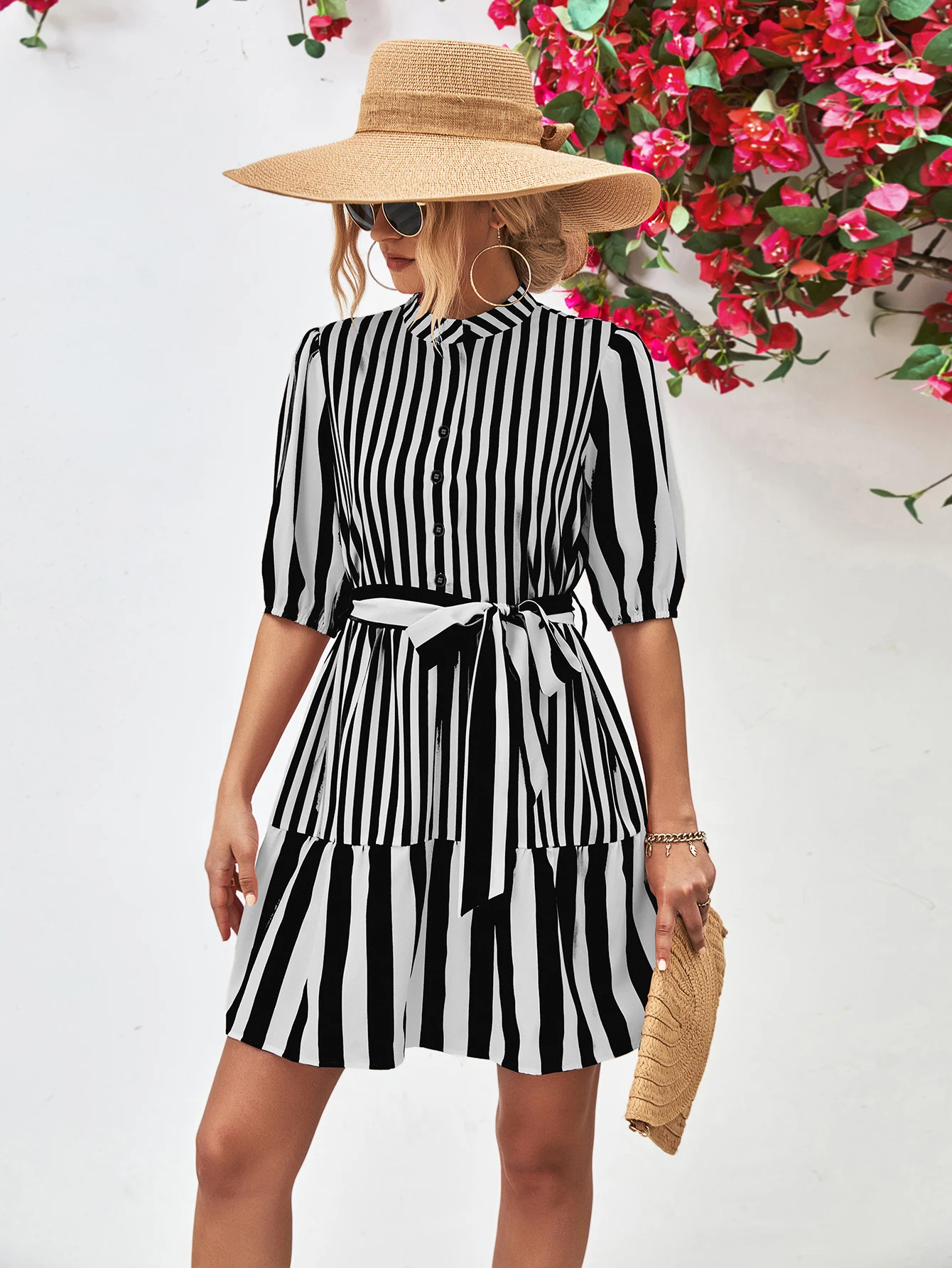 Title 4, Womens Bubble Sleeve Stand Collar Dress, a sty...