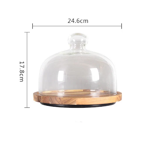 Title 9, Nordic Style Retro Wooden Cake Plate Glass Cover