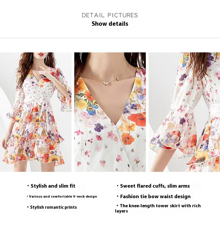 Title 3, Vestido Niche Print com babados e camadas, perf...