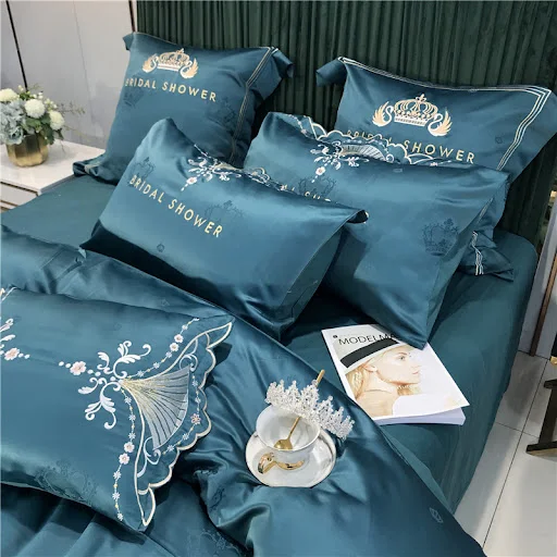 Title 21, Light Luxury Embroidery Washed Satin Ice Silk F...