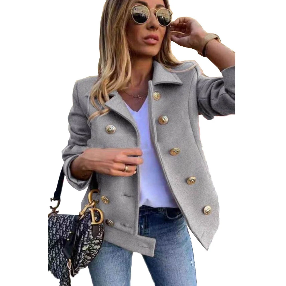 Autumn and Winter Slim Long-sleeved Double-breasted Suit Collar Woolen Coat for women, offering warmth and style in a fl — photo 8