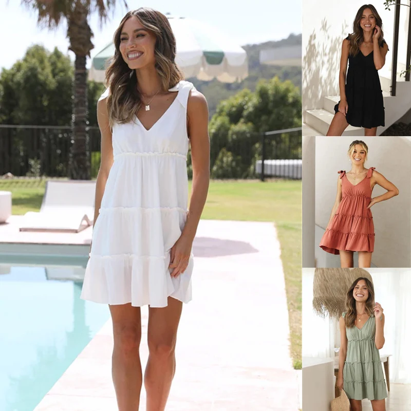 Sleeveless Front and Rear V-neck Dress for Women, offering elegant comfort and a flattering fit, perfect for any occasio — photo 2